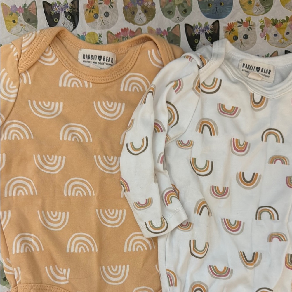 Kids Rainbow Bodysuit Set - Tan and White & Multi-color Rainbow on White
